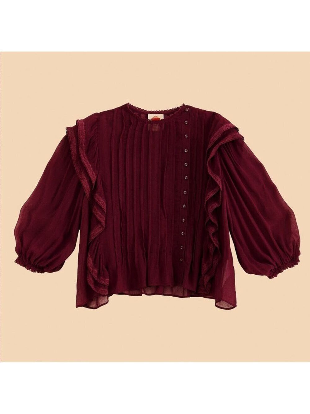 Farm Rio Burgundy Ruffle Blouse - Picture 9 of 9